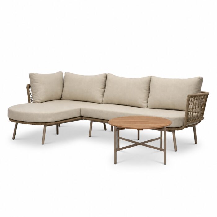BUITEN living Positano chaise longue balkon loungeset 4 personen incl. tafel | aluminium + touw | beige | 4-delig