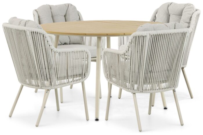 Santika Furniture Nanda/Matale 125 cm dining tuinset 5-delig – Taupe-naturel-bruin