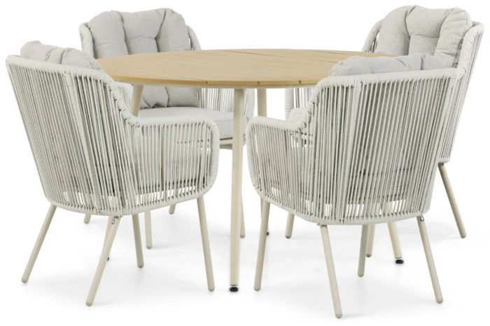 Santika Furniture Nanda/Matale 125 cm dining tuinset 5-delig - Taupe-naturel-bruin