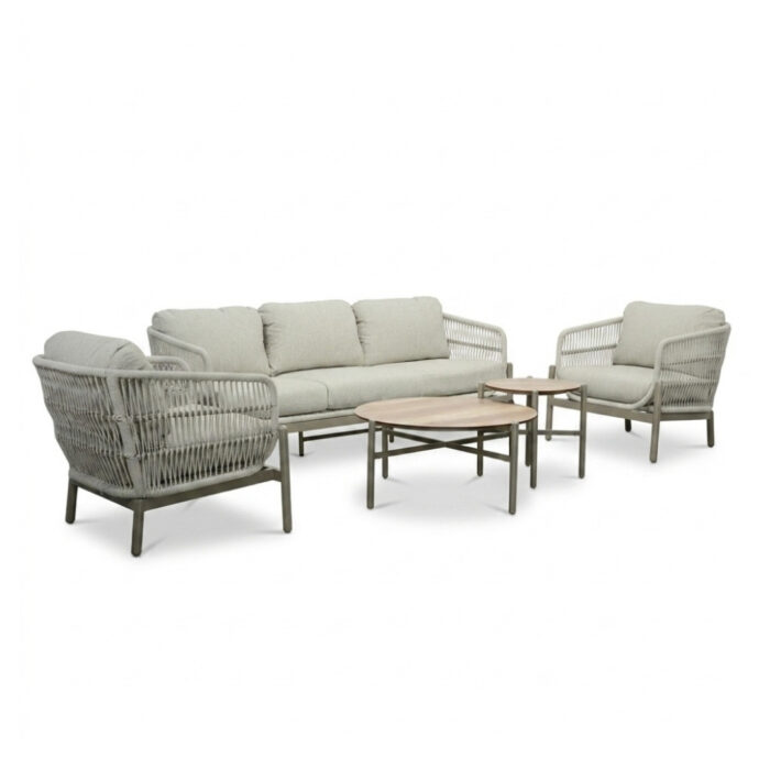 LUX outdoor living Puglia stoel-bank loungeset 5 personen incl. tafels | touw + aluminium | beige | 5-delig