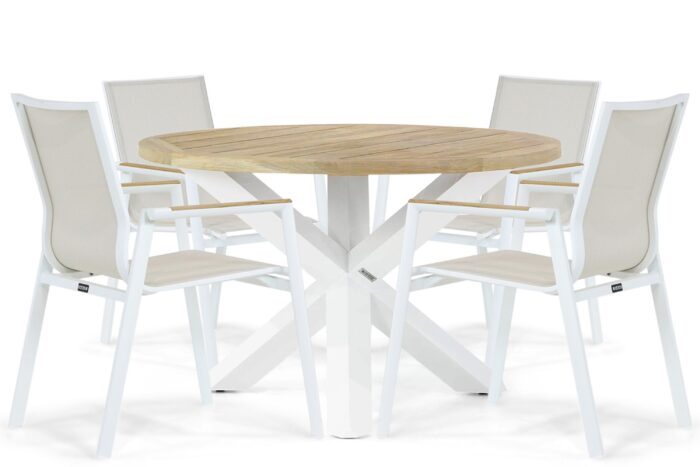 Lifestyle Garden Furniture Fiora/Wellington 120 cm dining tuinset 5-delig – Wit