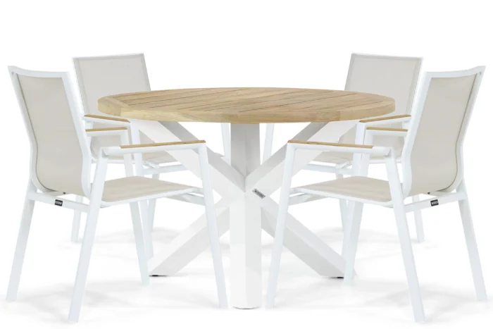 Lifestyle Garden Furniture Fiora/Wellington 120 cm dining tuinset 5-delig - Wit