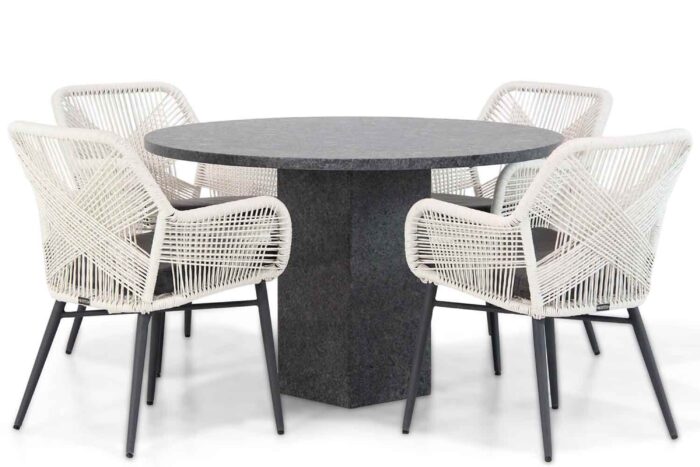 Lifestyle Garden Furniture Advance/Graniet 120 cm rond dining tuinset 5-delig – Wit