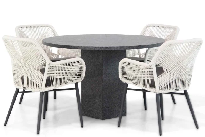 Lifestyle Garden Furniture Advance/Graniet 120 cm rond dining tuinset 5-delig - Wit