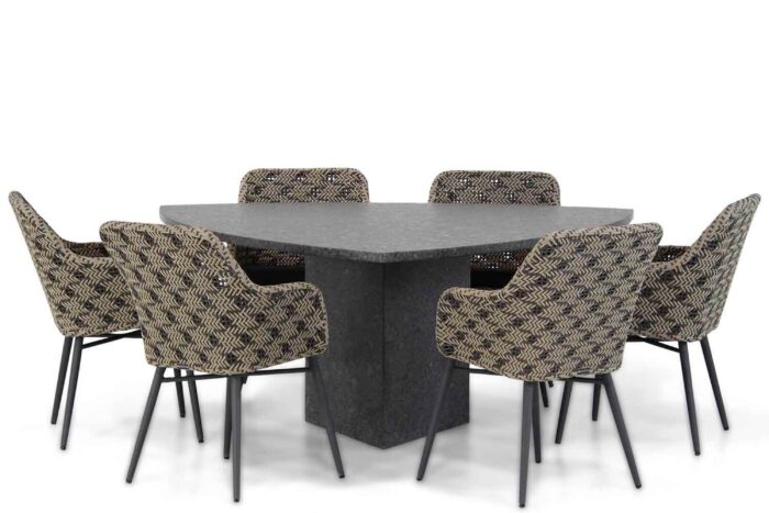 Lifestyle Garden Furniture Crossway/Graniet 170 cm triangel dining tuinset 7-delig – Zwart-wit
