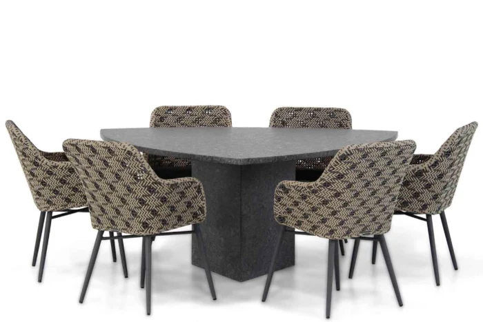 Lifestyle Garden Furniture Crossway/Graniet 170 cm triangel dining tuinset 7-delig - Zwart-wit