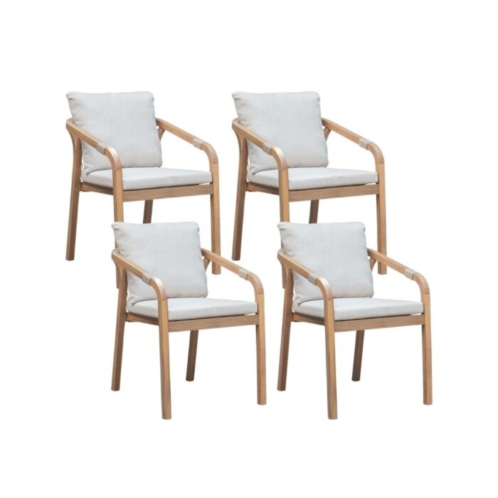 BUITEN living Bergamo dining tuinstoel set van 4 | touw + hardhout | zand