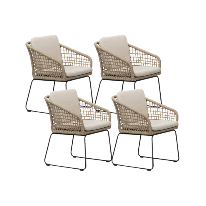 BUITEN living Tulum dining tuinstoel set van 4 | touw + RVS | Sahara Dust – Zand