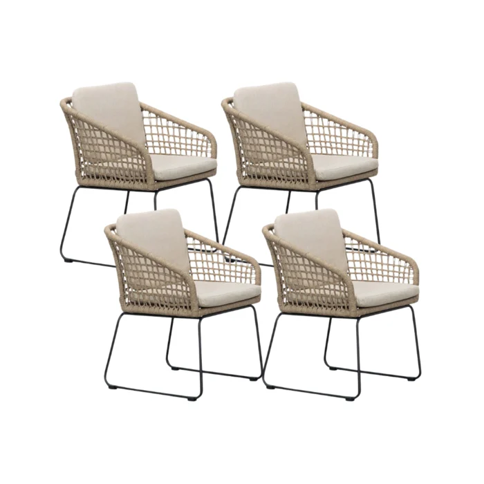 BUITEN living Tulum dining tuinstoel set van 4 | touw + RVS | Sahara Dust - Zand