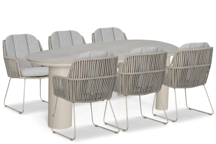 Domani Furniture Trivento/Guave 240×120 cm dining tuinset 7-delig – Taupe-naturel-bruin