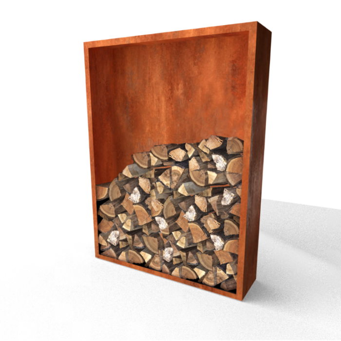Geroba Egura Cortenstaal Houtopslag met achterwand 1500 x 385 x 2000 mm – bruin