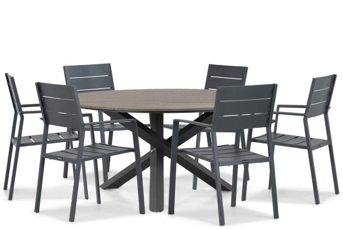 Lifestyle Garden Furniture Stella/Ancona 150 cm rond dining tuinset 7-delig – Grijs-antraciet