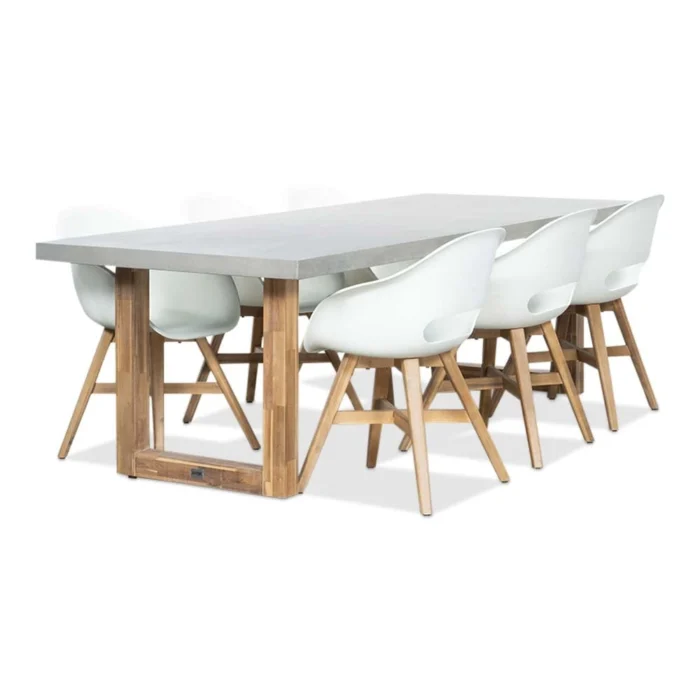 BUITEN living Lausanne/Karlstad wit dining tuinset | 6 personen | betonlook + kunststof | 250cm - Light Teak, Betonlook, Wit