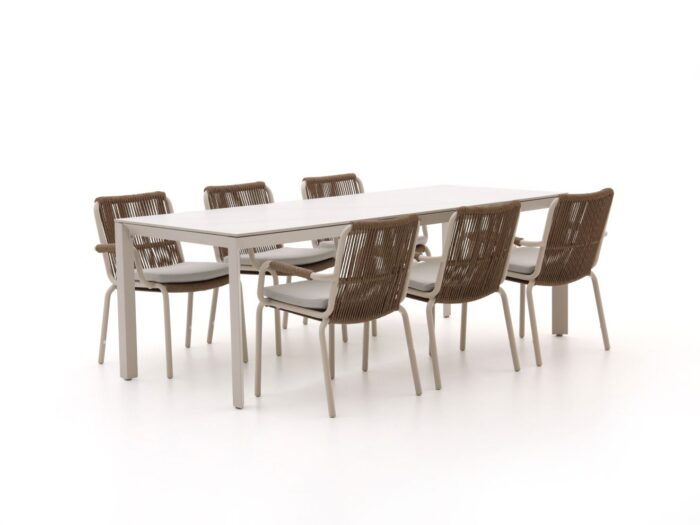 Bellagio tuinmeubelen Caronia/Sestino 220cm dining tuinset 7-delig stapelbaar – Wit