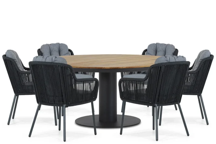 Santika Furniture Tendenza/Salerno 160 cm dining tuinset 7-delig - Grijs-antraciet