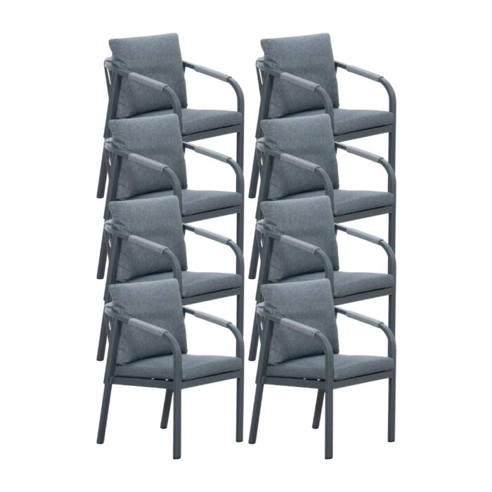 LUX outdoor living Calgary dining tuinstoel set van 8 | touw + aluminium | antraciet