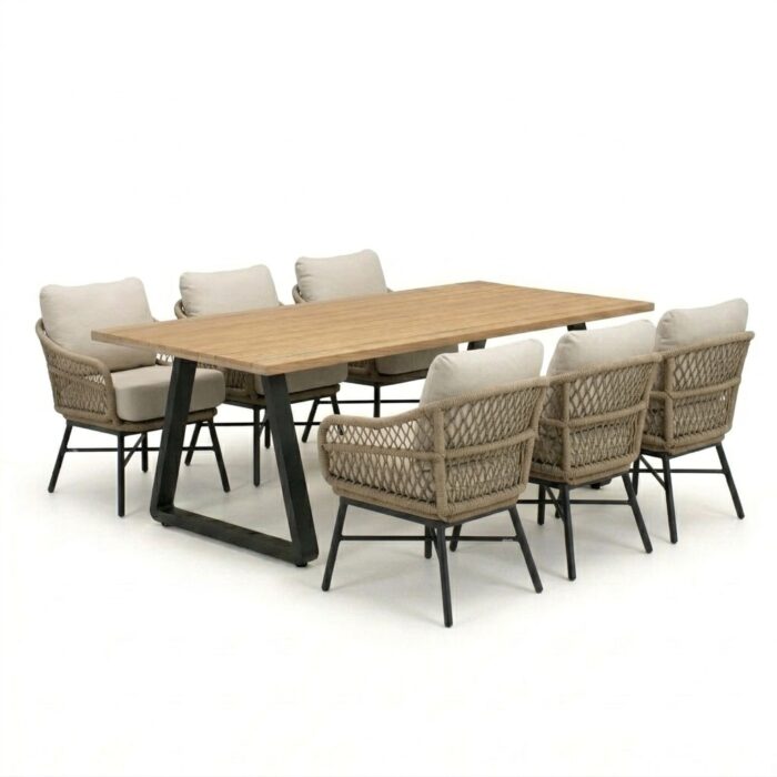 LUX outdoor living Elena/Ventura Sahara Dust low dining tuinset | 6 personen | teakhout + touw | 240cm