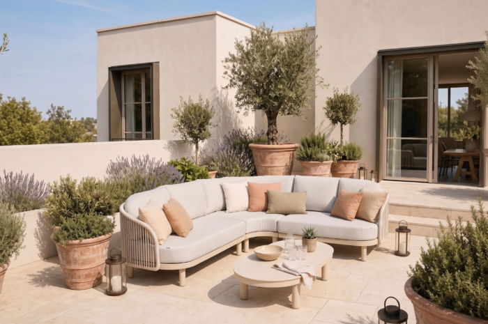 Santika Furniture Nanda hoek loungeset 3-delig – Taupe-naturel-bruin