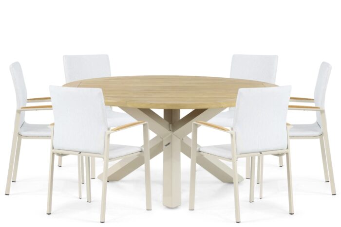 Lifestyle Garden Furniture Brandon/Rockville 160 cm dining tuinset 7-delig – Taupe-naturel-bruin