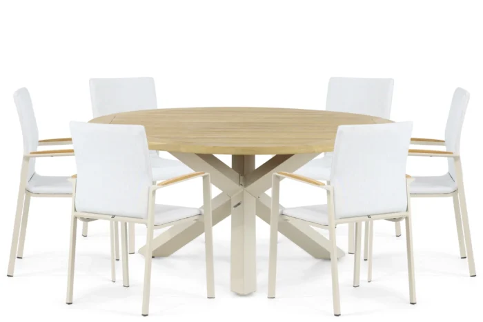 Lifestyle Garden Furniture Brandon/Rockville 160 cm dining tuinset 7-delig - Taupe-naturel-bruin