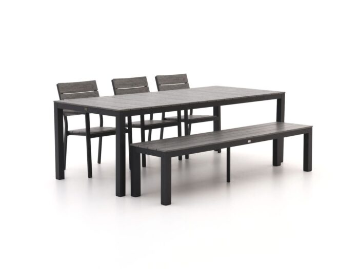 Bellagio tuinmeubelen Fidenza 220cm dining tuinset met bank 5-delig stapelbaar – Zwart