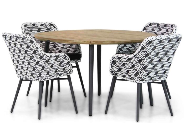 Lifestyle Garden Furniture Crossway/Montana 130 cm rond dining tuinset 5-delig – Zwart-wit