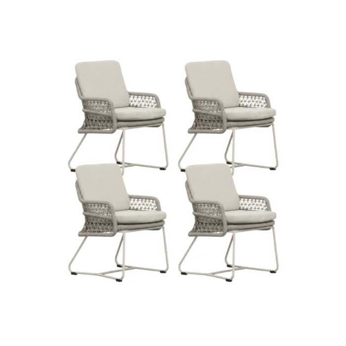 BUITEN living Gianna dining tuinstoel set van 4 | touw + aluminium | Almond Beige - Naturel