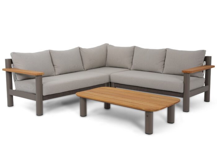 Santika Furniture Yolano hoek loungeset 4-delig – Taupe-naturel-bruin