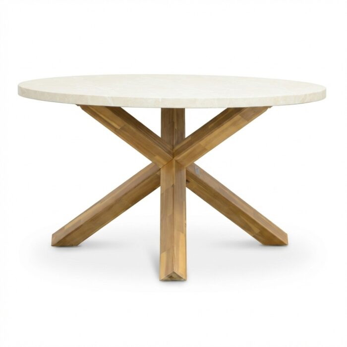 BUITEN living Lucy dining tuintafel 4 personen | polystone + hardhout | Chalk beige | 135cm rond