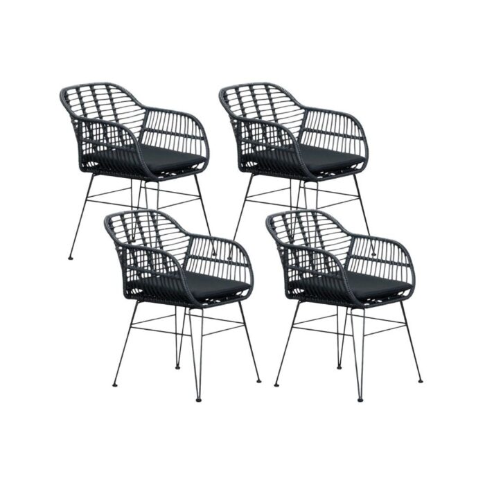 BUITEN living Napels dining tuinstoel set van 4 | wicker | zwart