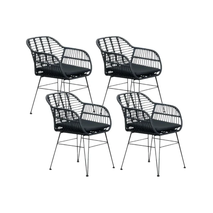 BUITEN living Napels dining tuinstoel set van 4 | wicker | zwart