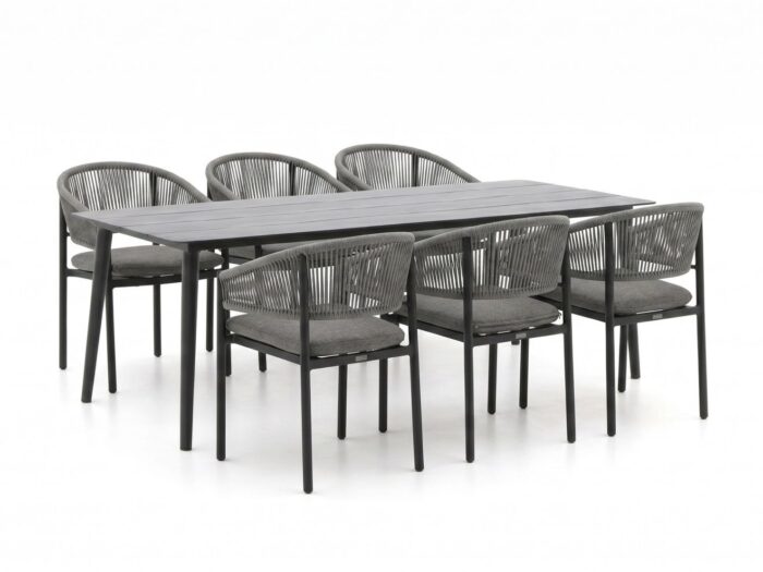 Bellagio tuinmeubelen Panaro/Sora 220cm dining tuinset 7-delig stapelbaar – Grijs