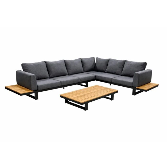 Yoi Funsui loungeset compleet coffee table aluminium black/teak armleuningen black/teak/panthe – natuurlijk;zwart