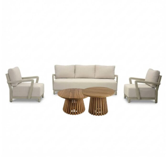 LUX outdoor living Amalfi/Palau stoel-bank loungeset 5 personen | aluminium + polywood | beige | 5-delig – Taupe – Naturel – Bruin, Natural Teak, Beige