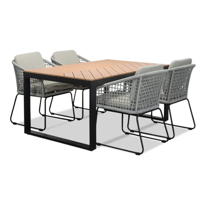 LUX outdoor living Kampa Natural/Tulum grijs dining tuinset | 4 personen | polywood + touw | 160cm – Lichtgrijs, Taupe – Naturel – Bruin