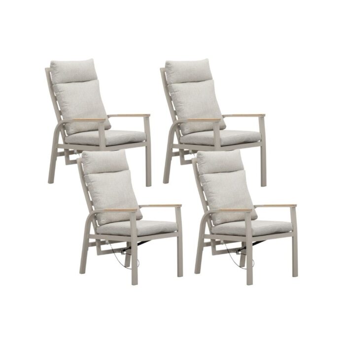 LUX outdoor living Annecy dining tuinstoel set van 4 | aluminium + teakhout | beige