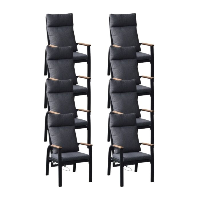 LUX outdoor living Annecy dining tuinstoel set van 8 | aluminium + teakhout | antraciet