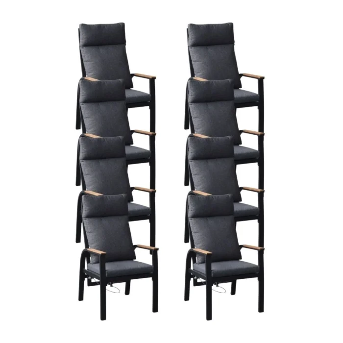 LUX outdoor living Annecy dining tuinstoel set van 8 | aluminium + teakhout | antraciet