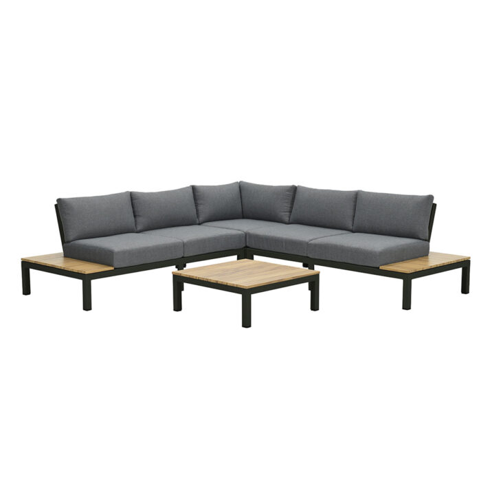 Garden impressions Antoinette Lounge Set 4-Delig Carbon Black Mystic Grey Teak Look 271,5×271,5 x 76 – grijs;hout;zwart