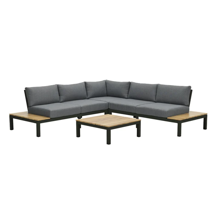Garden impressions Antoinette Lounge Set 4-Delig Carbon Black Mystic Grey Teak Look 271,5x271,5 x 76 - grijs;hout;zwart