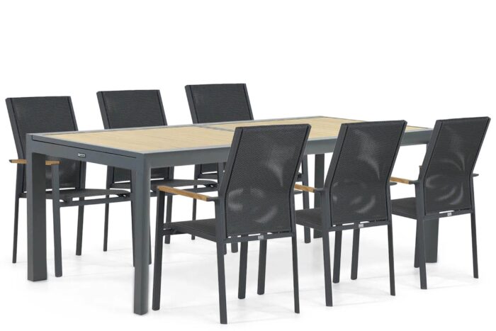 Presto Ricadi teak/Rosarno 214/273 cm dining tuinset 7-delig – Grijs-antraciet