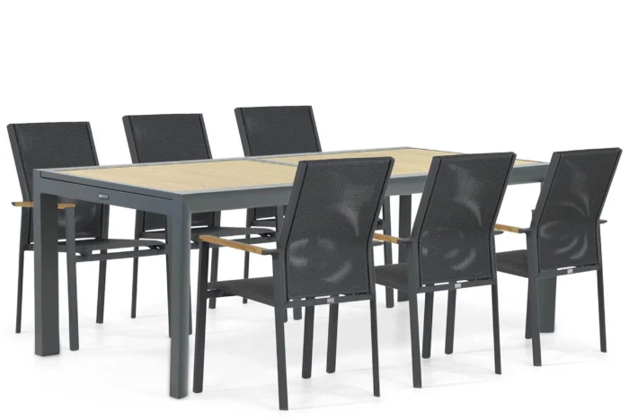 Presto Ricadi teak/Rosarno 214/273 cm dining tuinset 7-delig - Grijs-antraciet