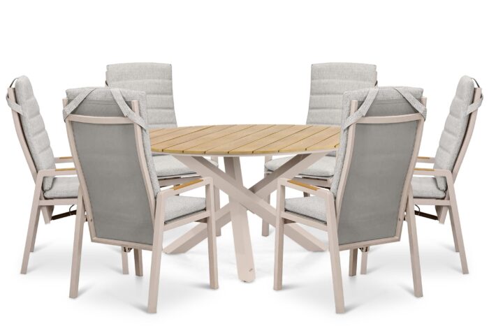 Lifestyle Garden Furniture Vivaro/Ancona 150 cm dining tuinset 7-delig – Taupe-naturel-bruin
