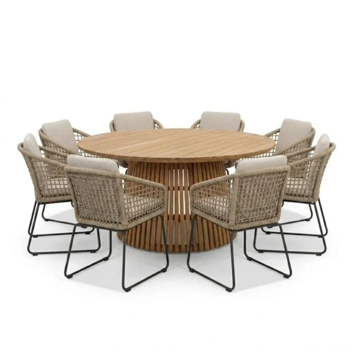 BUITEN living Palau/Tulum Sahara Dust dining tuinset | 8 personen | teakhout + touw | 180cm - Natural Teak