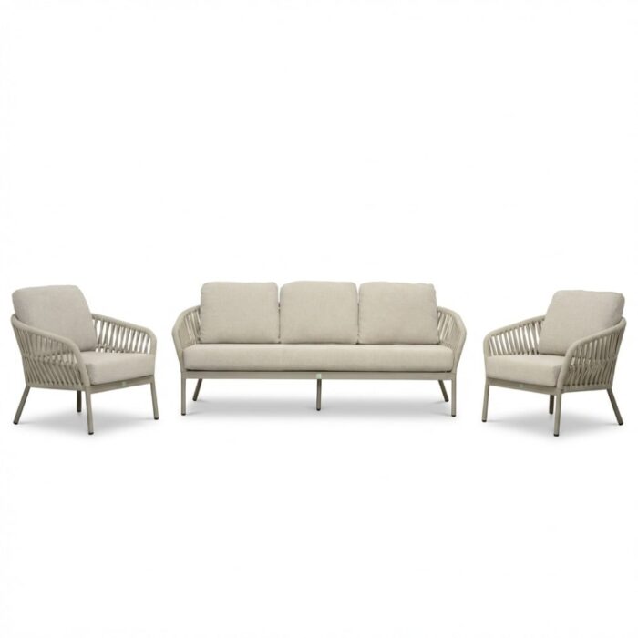 LUX outdoor living Mykonos stoel-bank loungeset 5 personen | aluminium + touw | beige | 3-delig