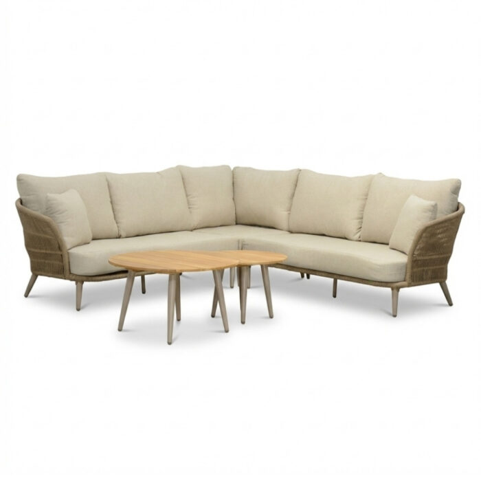 BUITEN living Palermo hoek loungeset 5 personen incl. tafels | aluminium + touw | Sandstone | 5-delig 230x230cm