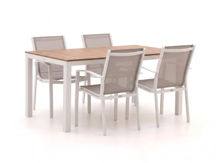 Forza Furniture Altea/Fidenza 160cm dining tuinset 5-delig stapelbaar - Wit