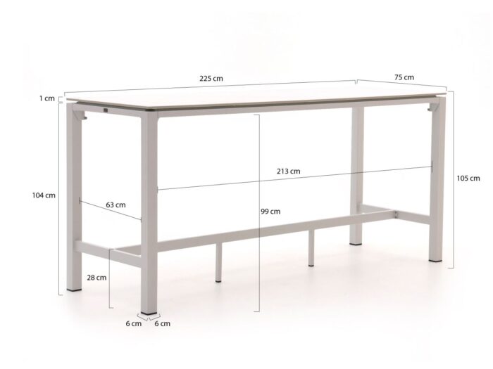 Bellagio tuinmeubelen Trecenta bartafel 225x75x105cm – Wit