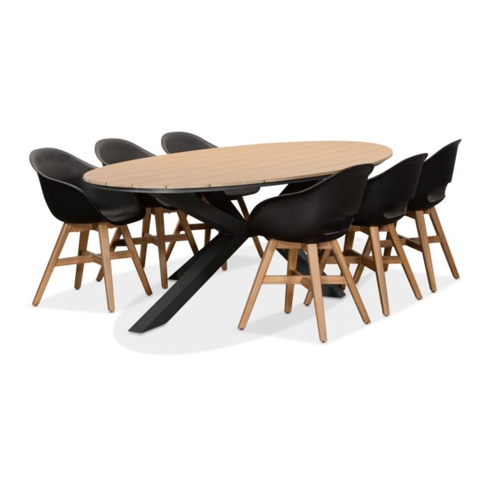 LUX outdoor living Dallas antraciet/Karlstad zwart dining tuinset | 6 personen | polywood + kunststof | 220cm