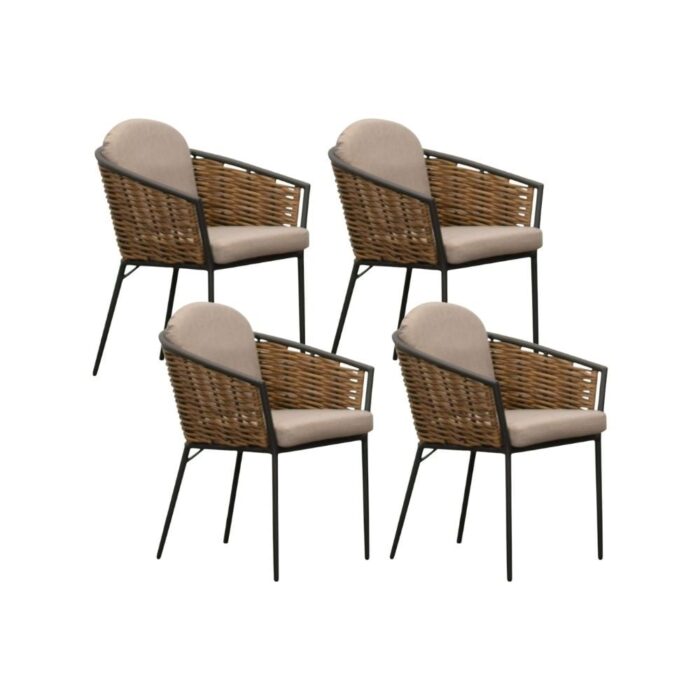 Denza Furniture Lucca dining tuinstoel set van 4 stapelbaar | wicker + aluminium | zand